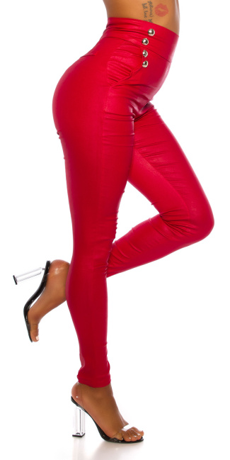 High Waist Pants with big Buttons Red